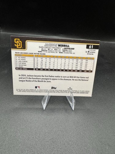 2025 Topps Chrome Jackson Merrill Refractor Rookie Cup #61 - Padres - Picture 2 of 2