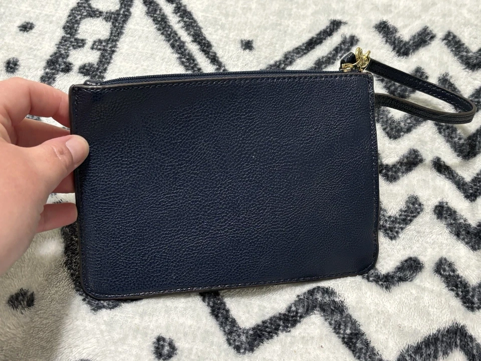 Calvin Klein темно-синий кожаный сумочки бумажник ручная сумка мешок с ремнем 6 «H X 9» W - Изображение 2 из 3