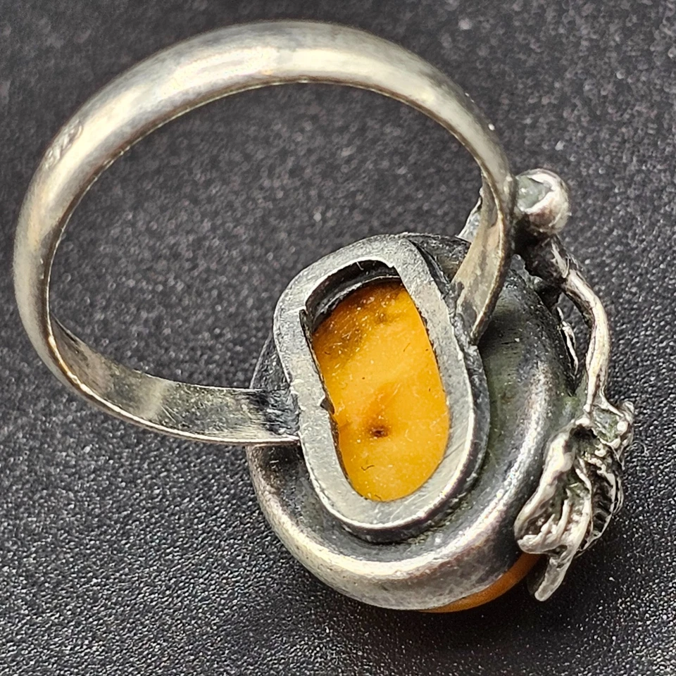 Bernstein Butterscotch Ring Silber Jugendstil Motiv Blatt 925 Vintage RW54 - Bild 4 von 4