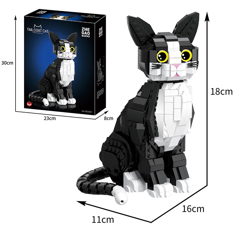 801PCS Animal Model Tuxedo Cat Building Blocks Cute Cartoon Kitty Assembly Kit