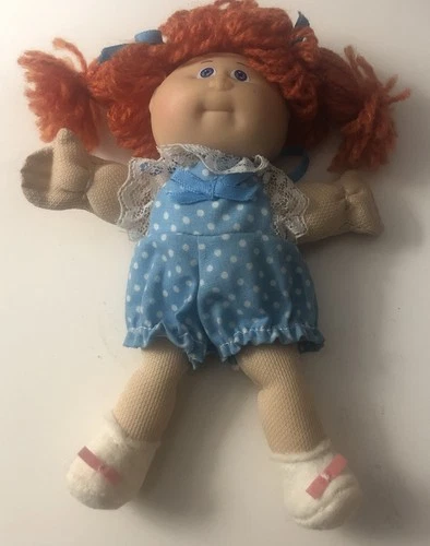 Cabbage Patch Kids 1984 Vintage Mini Doll Red Hair Blue Polka Dot Dress