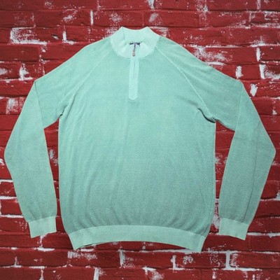 Johnnie-O West Coast Prep Simms 1/4 Zip Pique Pullover Sweater Mens Large Green