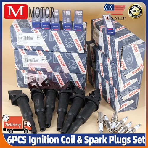 6PCS Ignition Coil & Spark Plugs Set 0221504470 For Bosch BMW E46 E60 E90 330i eBay