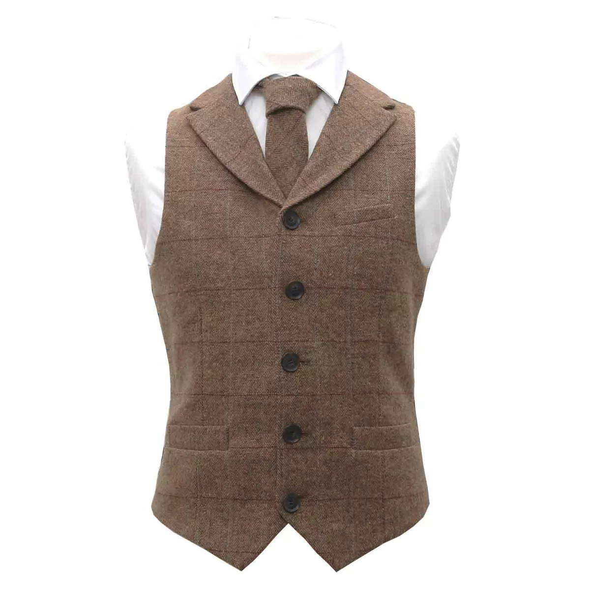 Luxury Herringbone Brown Tweed Waistcoat Bow Tie Tie Pocket