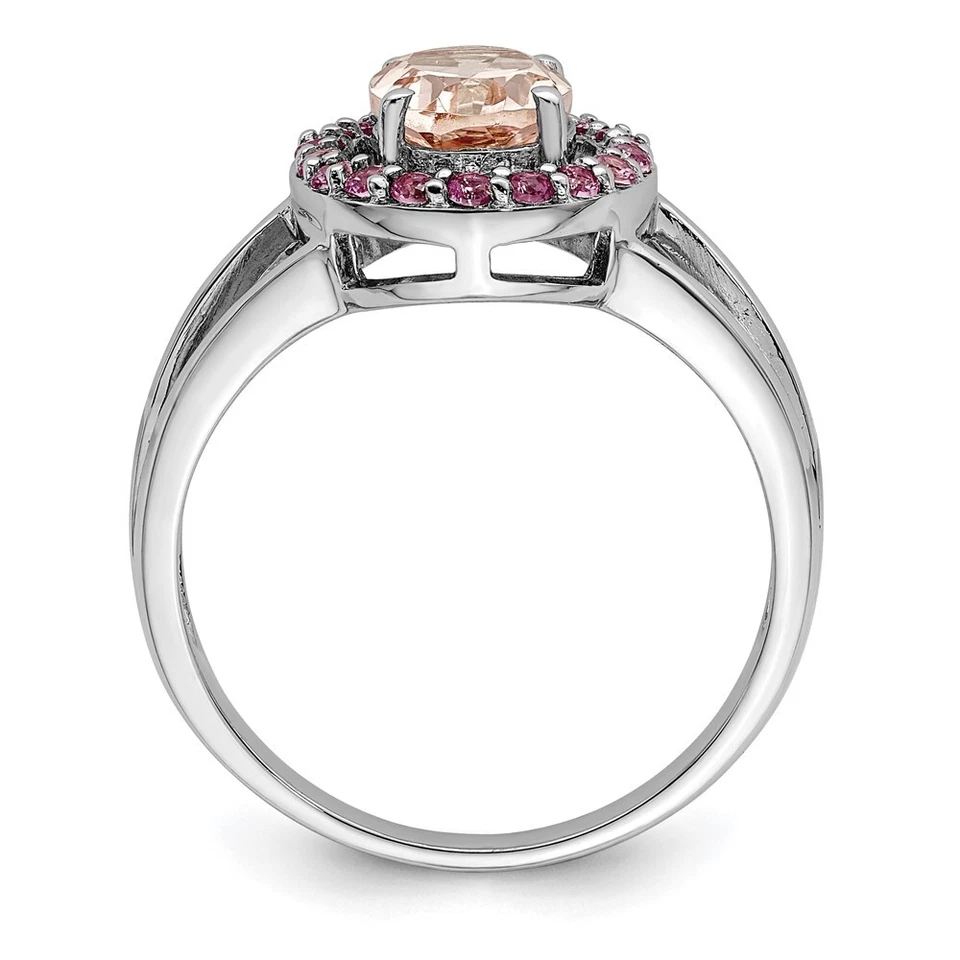 Sterling Silver Rhodium Morganite & Pink Sapphire Oval Ring for Women Size 9 - Image 2 of 4