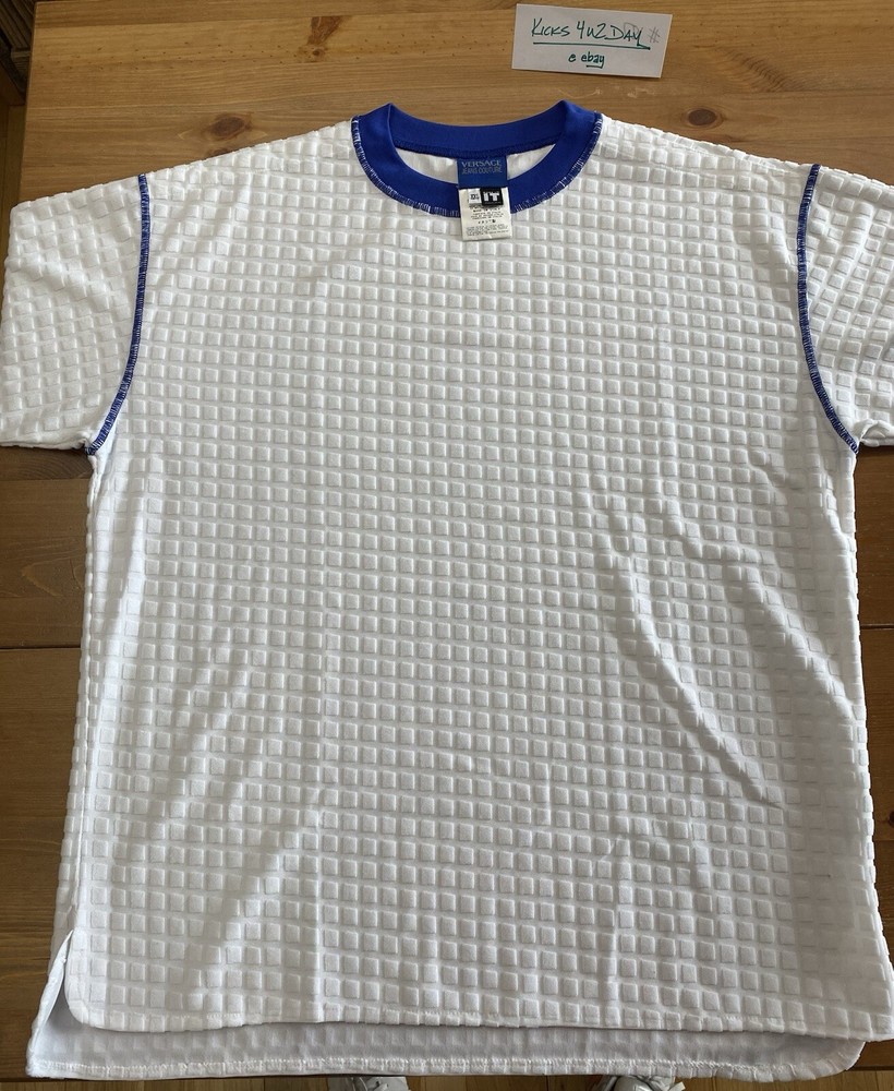 RARE Vintage Versace Couture Shirt Size 2XL White Embossed Ringer Dress Tee