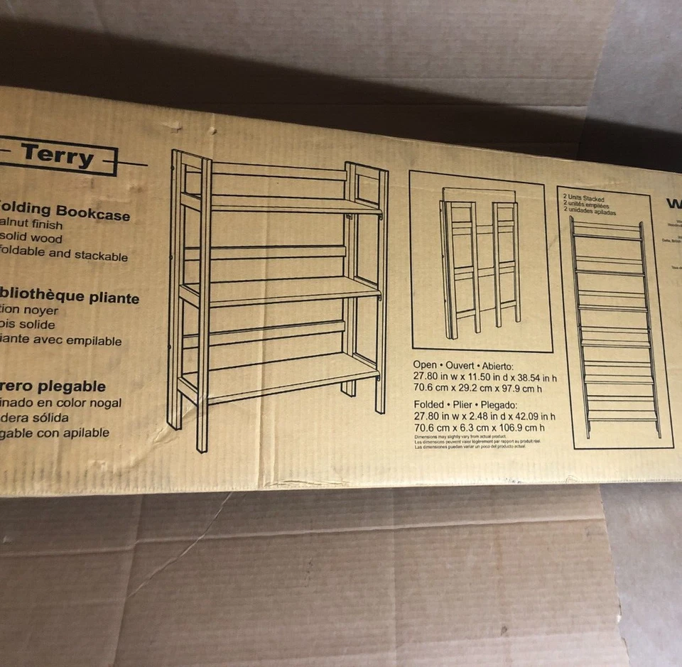 Winsome 3 - Shelf Folding Stackable Bookcase 27.5" Wide - Walnut - Image 3 of 4