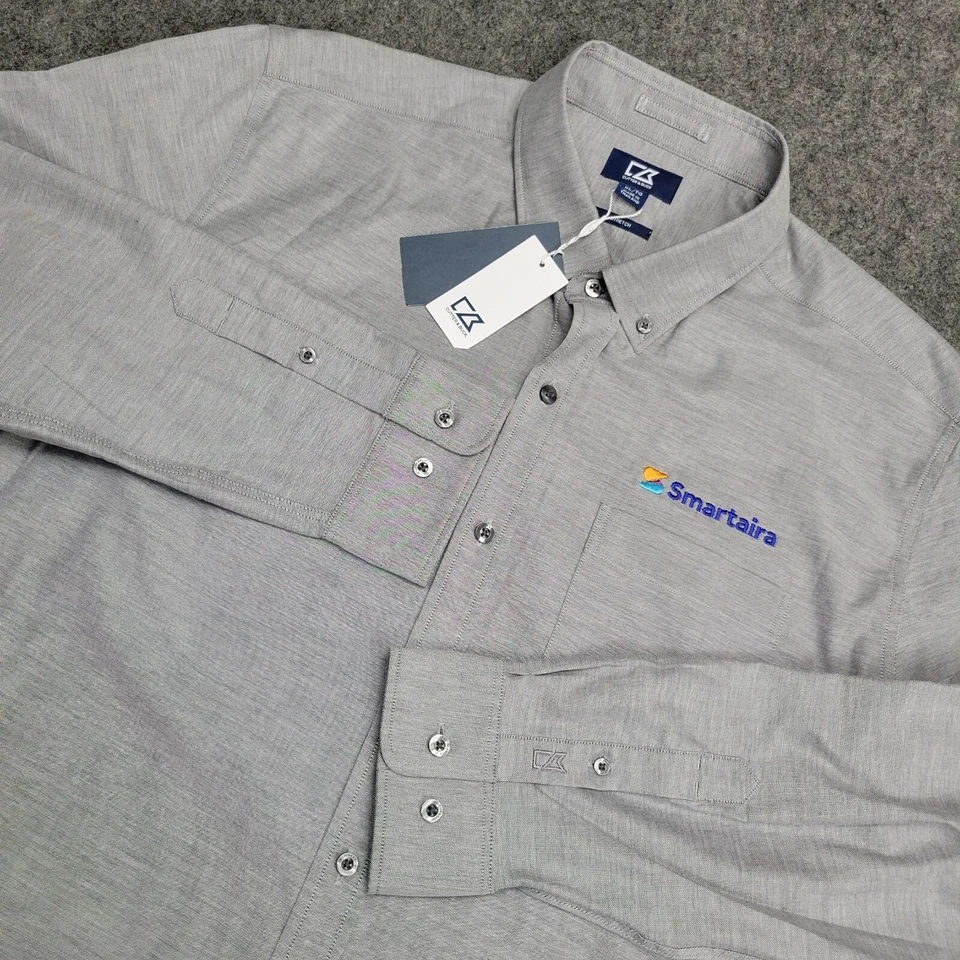 Cutter & Buck Shirt Mens XL Gray Stretch Embroidered Workwear Tech Preppy Pocket - Image 4 of 4