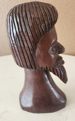 Dark Wood Man's Face & Bust Hand-Carved SIGNED Jamaica - Picture 3 of 6