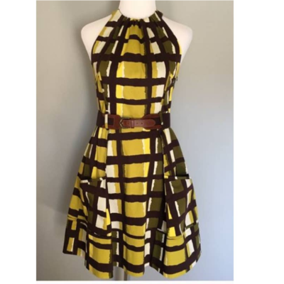 jessica simpson brown gingham dress Belted Halter in and Yellow Size:sm
