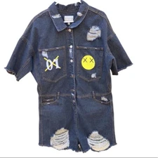 Hayden Los Angeles Womens size medium Jean distressed button up romper