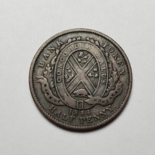 1844 Canada Half Penny Bank Token Province Of Canada Bank Of Montreal