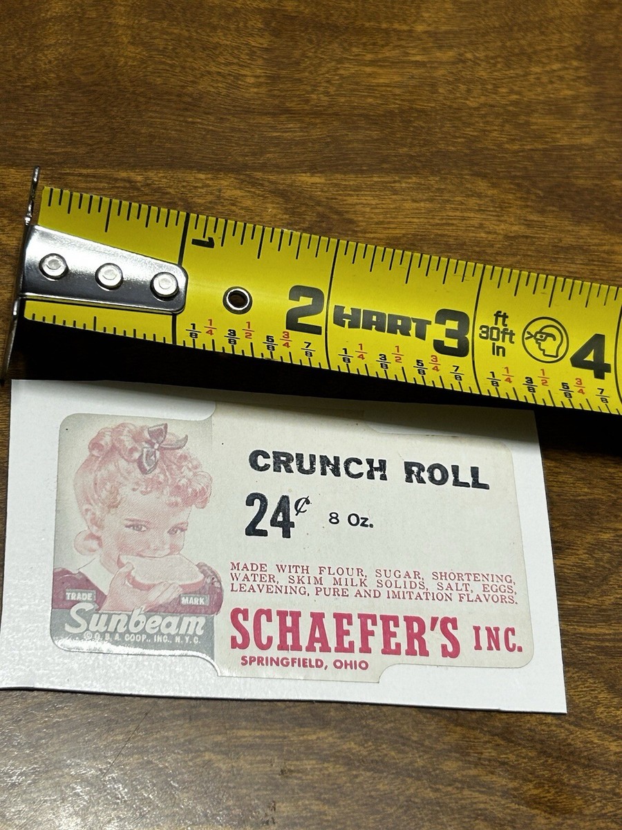 Schaefer's Inc Springfield Ohio Sunbeam Bread Crunch Roll Paper