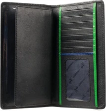Visconti Leather Tall Checkbook Wallet /Removable Checkbook Holder Black/Green