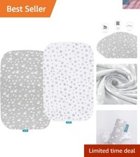2-Pack Soft Jersey Cotton Fitted Sheets for Baby Delight Bassinet - Grey Print