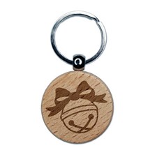 Jingle Bell Christmas Engraved Wood Round Keychain Tag Charm