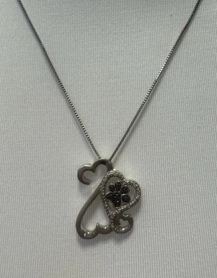 Jane Seymour Open Heart Paw Black White Diamond Necklace Sterling Silver NS2129 - Image 2 of 4