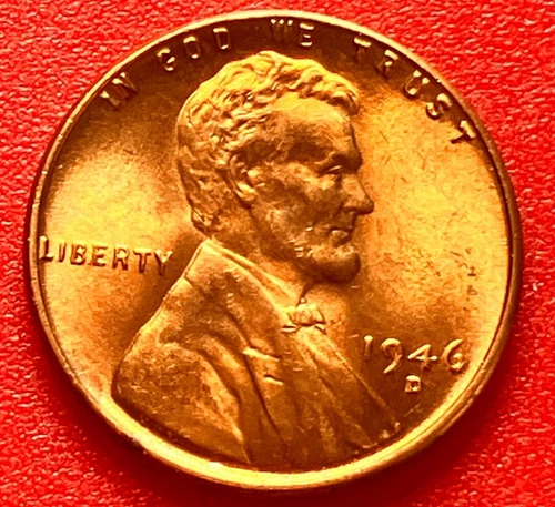 1946-D Lincoln Wheat Cent Penny GEM RED BU From an Original Bank Roll