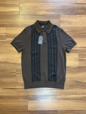 Ben Sherman Vertical Stripe Polo Shirt Brown Black Carafe Men&rsquo;s Size Medium M