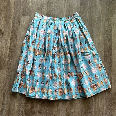 Hell Bunny Vixen Maya Bay Seashell Skirt Light Blue Large High Waist Pockets