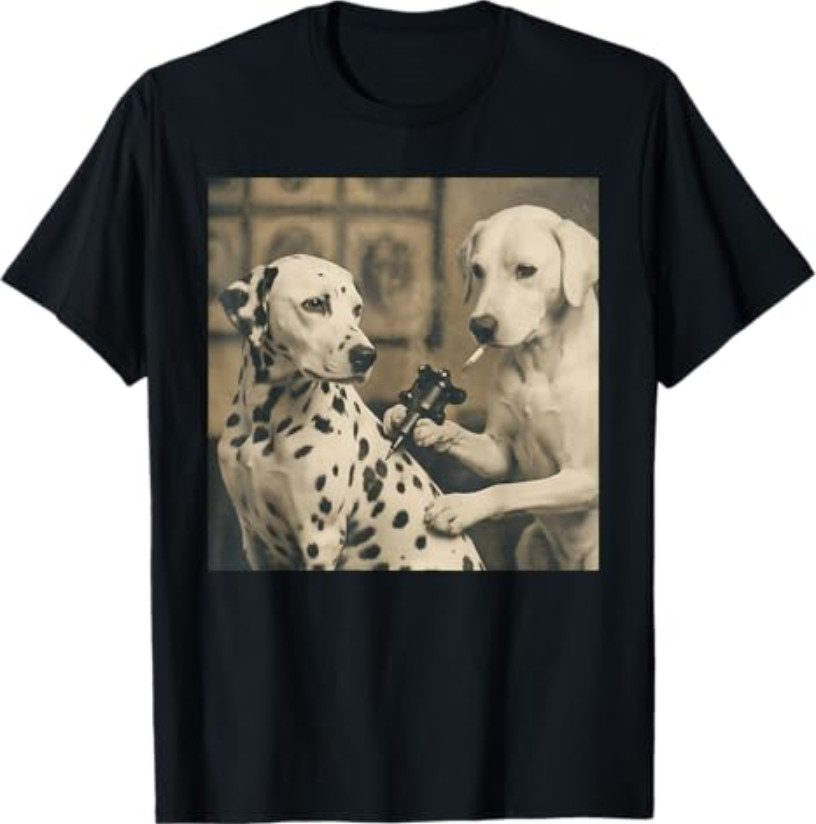 Retro Dalmatian Dog Tattoo Artist Funny Meme Graphic T-Shirt