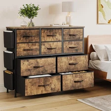 10 Drawers Dresser for Bedroom - Chest Of Drawers With Side Pockets & Hooks