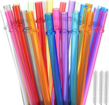 35-Pack Tritan Hard Plastic Reusable Straws with Cleaning Brush, 10.5