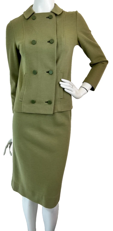 60s 70s Banff Wool Skirt Suit Green Size X-Small Double Breasted Jacket 2-Piece - Image 2 of 4