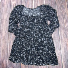 Madewell Dress Womens 10 Black Blue Floral Long Sleeve Mini NMM453 FA23 Boho