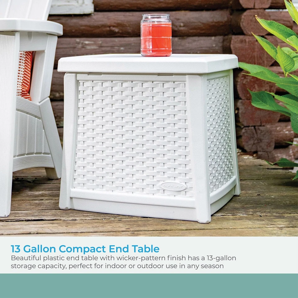 Mesa auxiliar exterior de resina Elements con 13 gal. Área de almacenamiento, almacenamiento moderno en... Foto 3 de 4