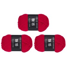 3Pcs Cotton Yarn Knitting Yarn Crochet Yarn 87.5Yard x 2.5mm, Red 