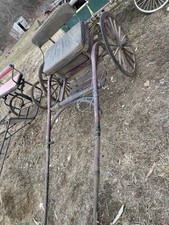Antique Vintage Traditional Horse-Drawn Wooden Two-Wheel Carriage Cart with Seat