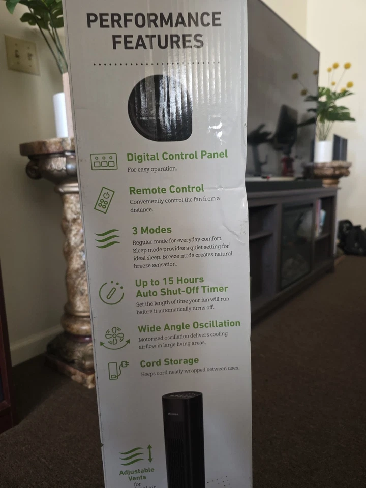 Ventilador de torre digital Holmes 36" con wifi funciona con control remoto de apagado automático Google, Alexa Foto 4 de 4