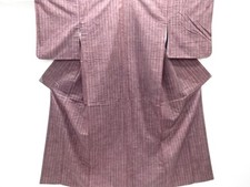 7597637: JAPANESE KIMONO / SILK / HAND WOVEN TSUMUGI / STRIPE