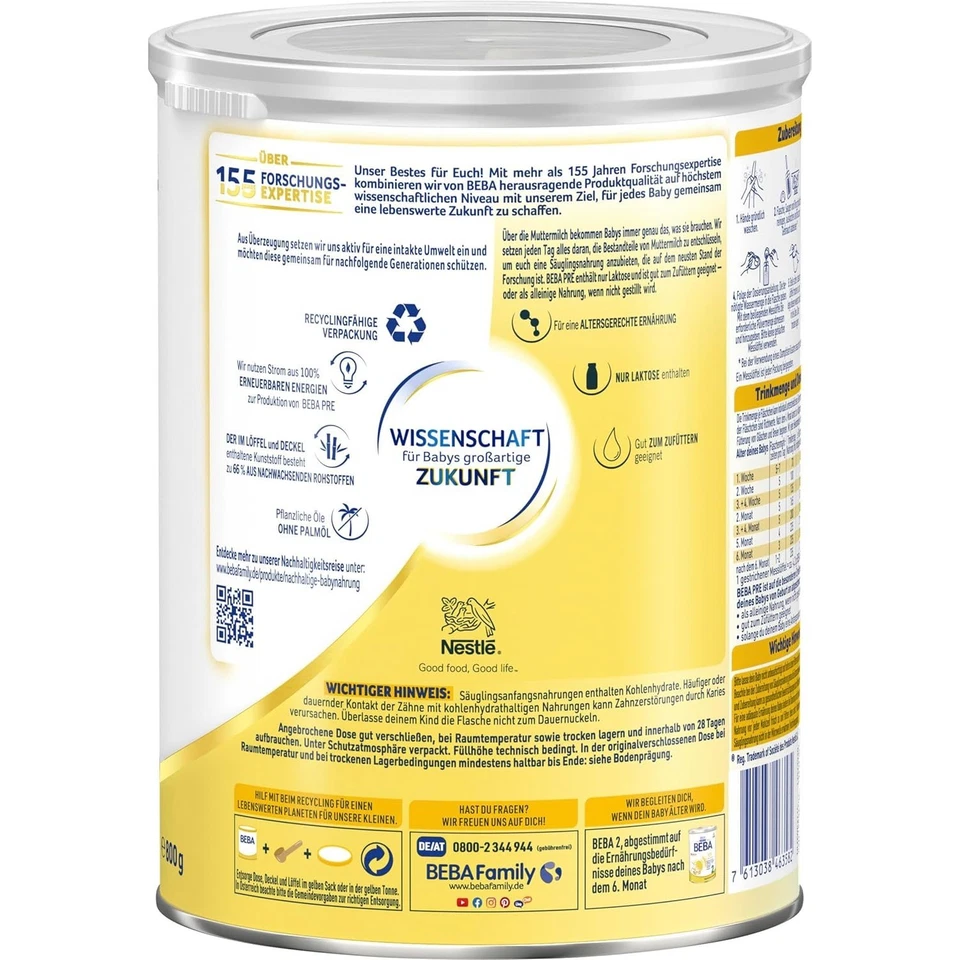 Nestlé BEBA Pre Anfangsmilch (6 x 800g) Anfangsnahrung von Geburt an - Bild 3 von 4