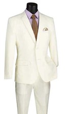  Slim Fit Lucci by Vinci Men's 2-Piece Solid Color Suit Ivory