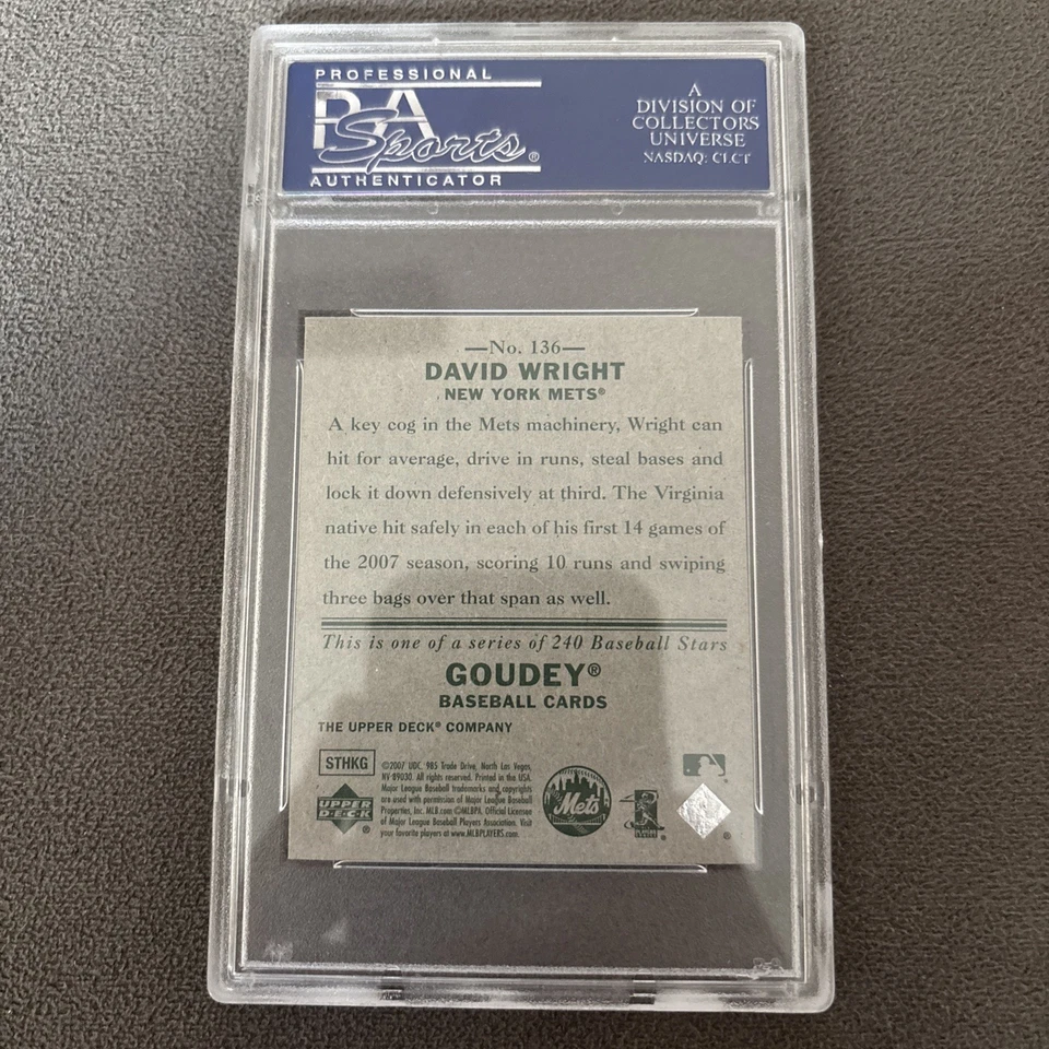 David Wright 2007 Upper Deck Goudey PSA 9 Mets New York Mets - Image 2 of 2