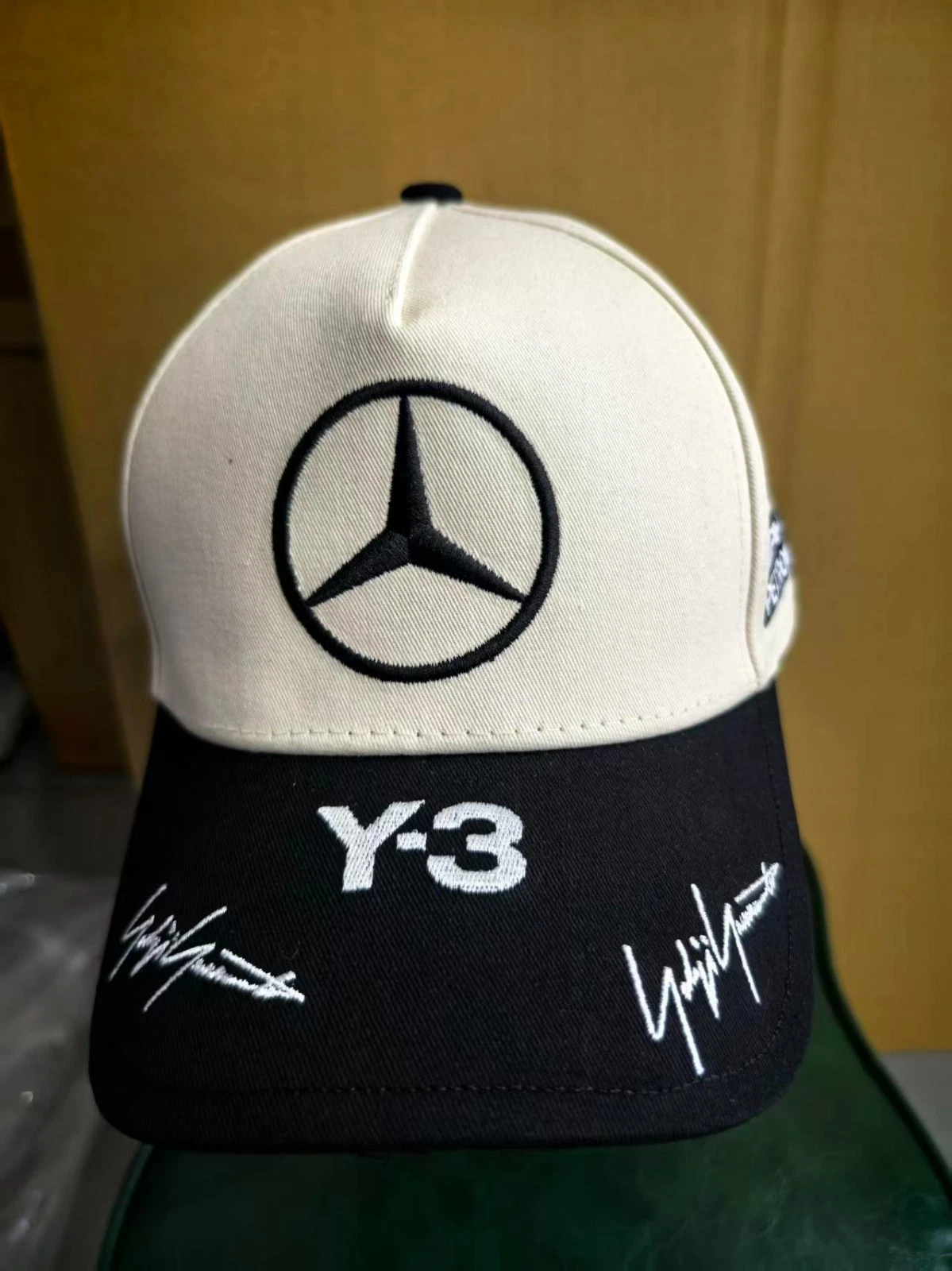 Benz Y-3 Beige/Black Baseball Cap with Embroidery, Adjustable Curved Brim