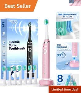 Brosse à dents électrique sonique rose de luxe pour adultes - 8 Chefs de remplacement inclus