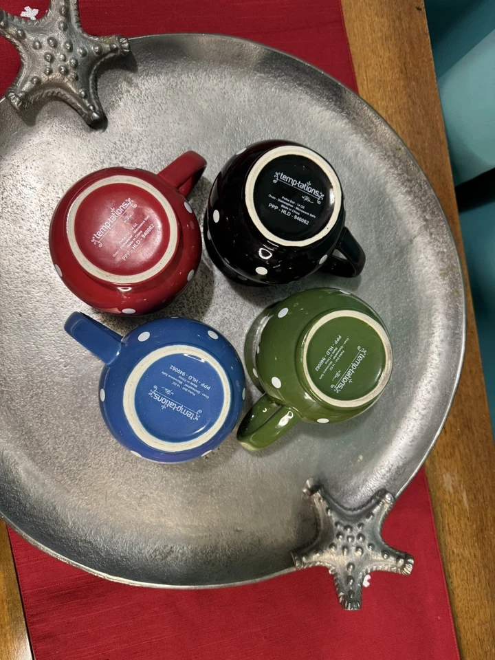 Temp-Tations by Tara Polka Dot Mugs 16oz Set of 4 Red Blue Green Black - Image 3 of 4
