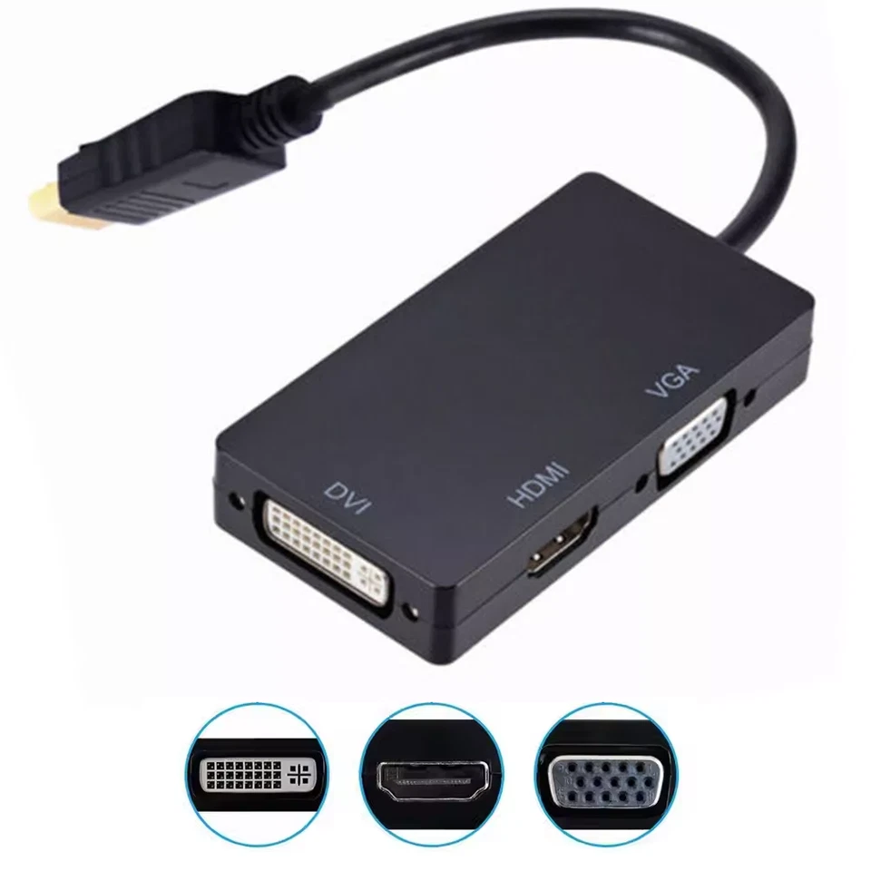 DisplayPort auf HDMI DVI VGA Adapter DP Konverter 3in1 1080p schwarz - Bild 2 von 4