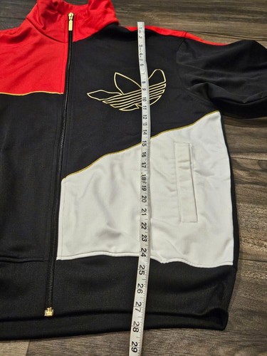 Adidas Mens 3 Stripes Tricot Tracksuit Jacket & Pants Set Red Black Gold White - Picture 5 of 9