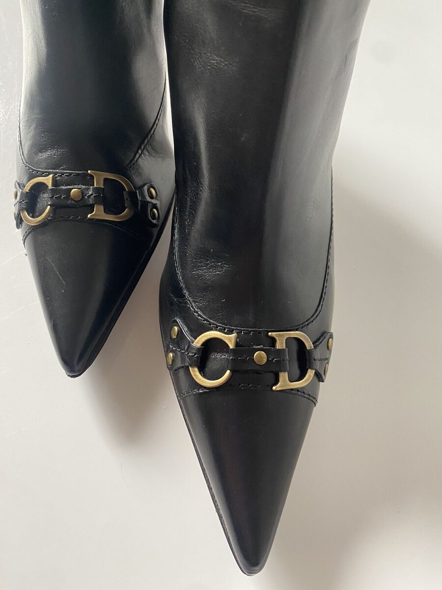 Christian Dior Tall Black Leather Knee High Boots Sz 38.5 EU Christian Dior Tall Black Leather Knee High Boots Sz 38.5 EU