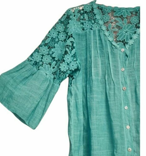 NEW LADIES ITALIAN LAGENLOOK FLORAL CROCHET LACE SPRING SUMMER TOP SHIRT TUNIC - Picture 6 of 40