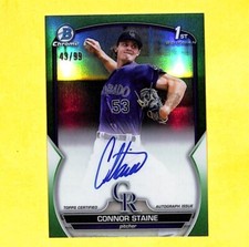 2023 Bowman Chrome Connor Staine 43/99 Auto Green Refractor 1st Card Rockies 