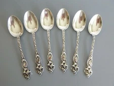 6pc Set Watson Sterling Floral Five O' Clock Teaspoons Deep Relief 5 1/2"