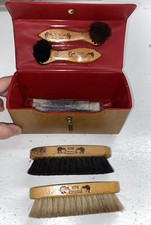 Vintage Kiwi Shoe Shine Compact 4 Horsehair Brushes  2 Cloths W. Germany LOOK
