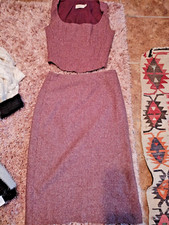 Vintage Mango Suit Women Skirt & Corset Top Light Burgundy Marl Boned Lined XS/S