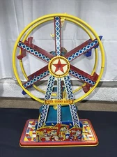 Vintage "The Giant Ride" Working Wind Up Ferris Wheel 1950's Tin Toy Ohio Art
