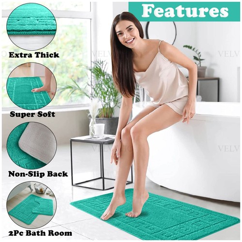 MEMORY LOOP BATH MAT SET PEDESTAL NON SLIP SUPER SOFT TOILET BATHROOM RUG 2PC - Picture 294 of 341
